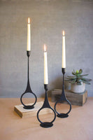 Cast iron taper candle holders with ring detail