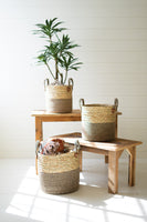 Set of 3 woven round seagrass baskets