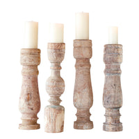 Distressed Hand-Carved Table Leg Pillar Holder