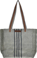 Ash Grey with Blue Stripes Jute Tote