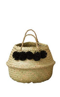 13 3/4" Round Basket w/ Black Pom Pom's